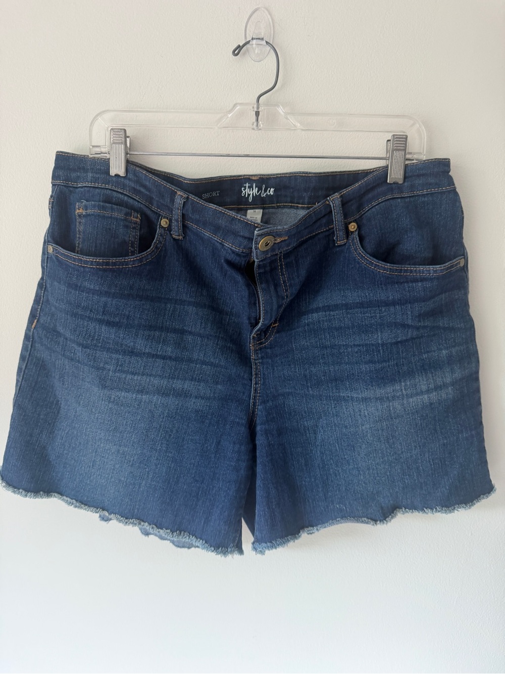 Style & Co. Indigo Frayed Hem Denim Shorts